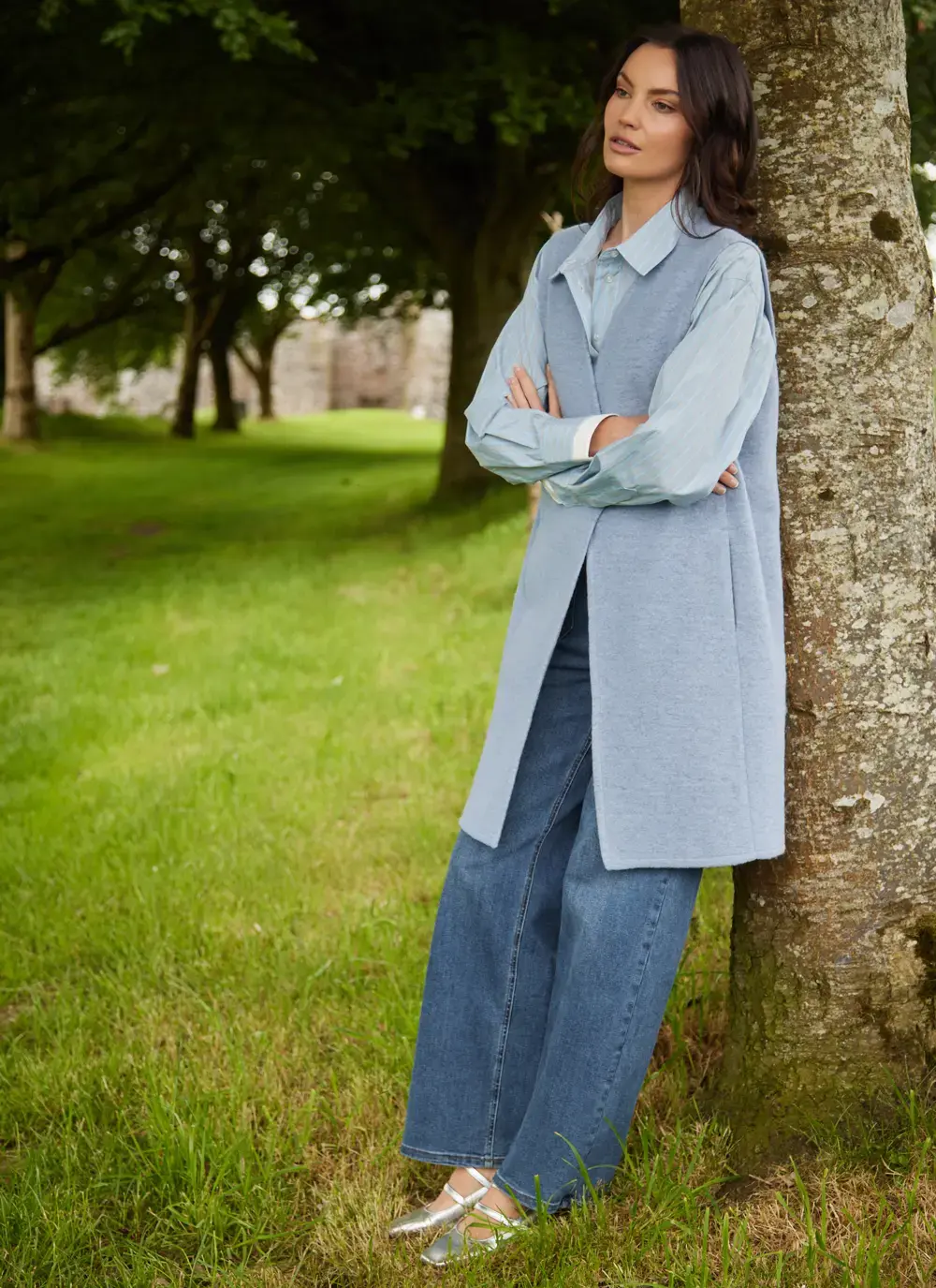 Eva Wool Long Gilet in Light Blue